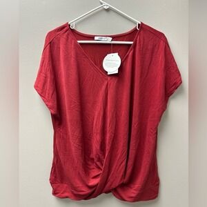 Ricki's Women's Red V Neck Short Sleeve Shirt Front Knot Tie XL NWT‎